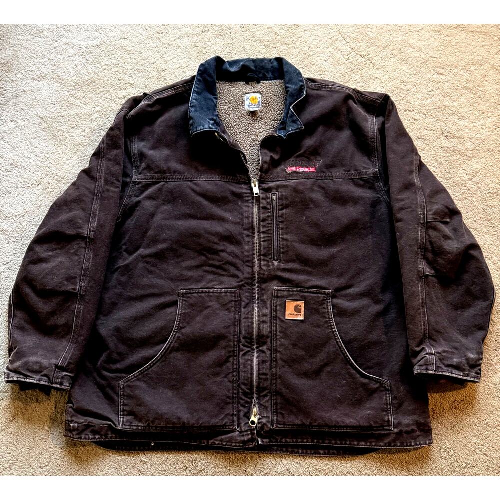 Vintage Carhartt Jacket Size 2XL Sherpa Lined Brown Duck Canvas Work C61 DKB